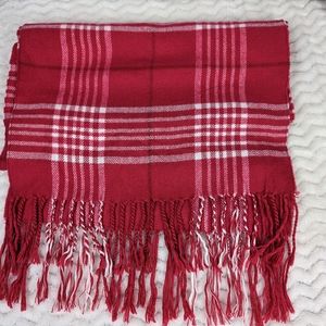 100% Cashmere Scarf Made In Scotland Red And White Plaid